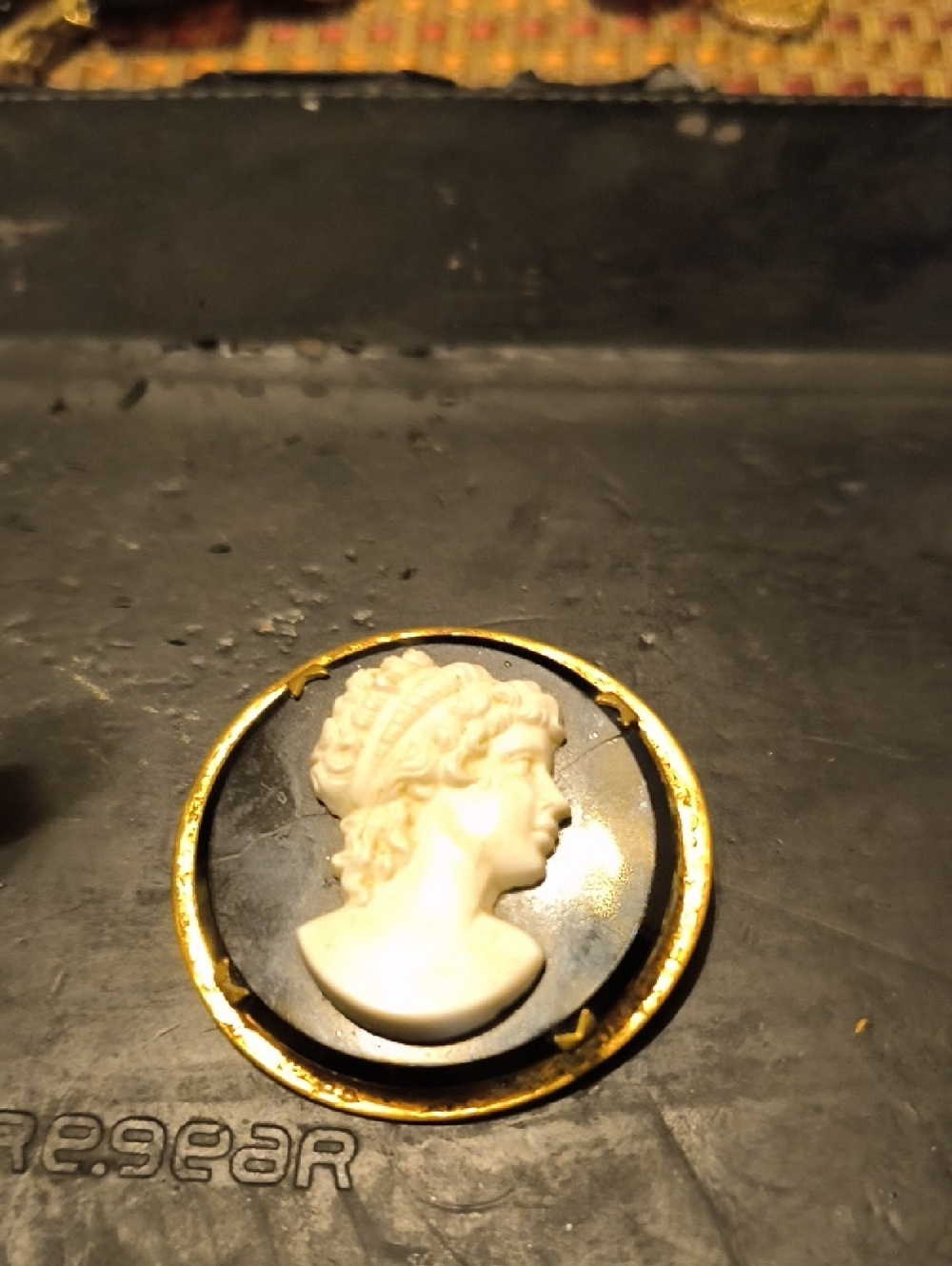 Gold-Tone Black & White Cameo Brooch - Classic Women's Jewelry